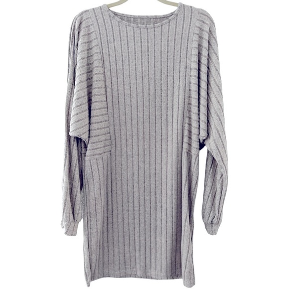 Grey Batwing Long Sleeve Ribbed Knit Bodycon Sweater Dress - Picture 3 of 7